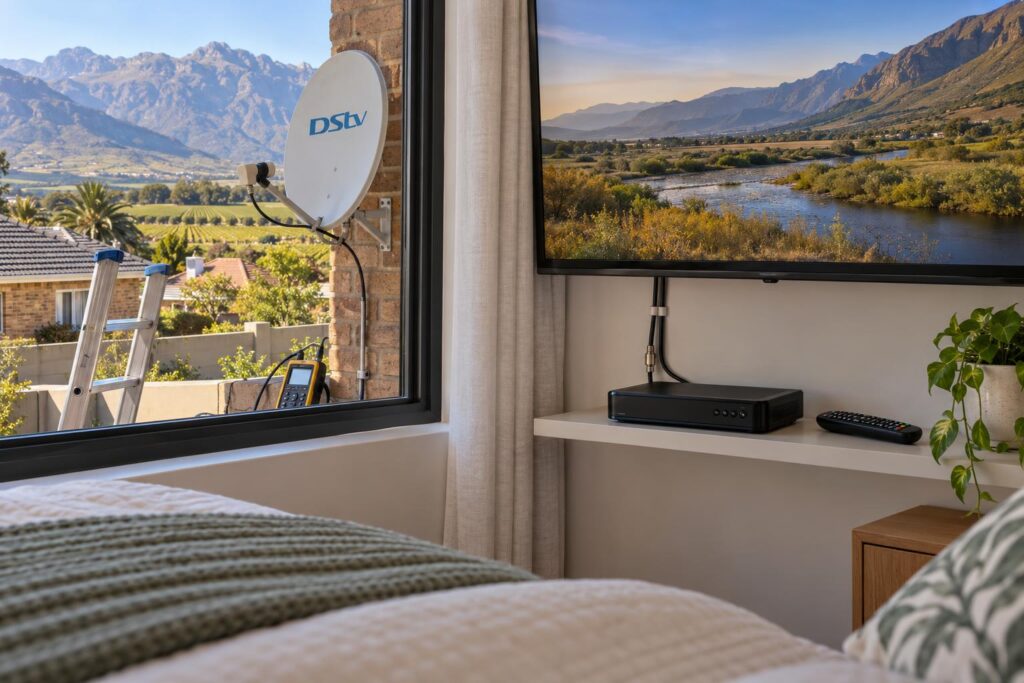 HD decoder in a granny flat DStv HD decoder set up for live TV in a Worcester granny flat