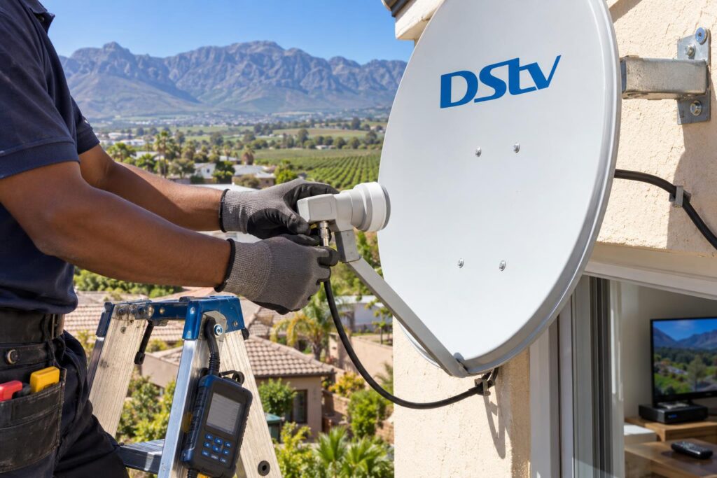 Smart LNB for Explora Technician fitting a Smart LNB before a DStv Explora upgrade in Worcester