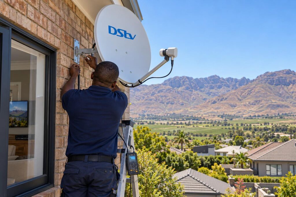 Fixing DStv installation wizard low signal by aligning a dish in Worcester