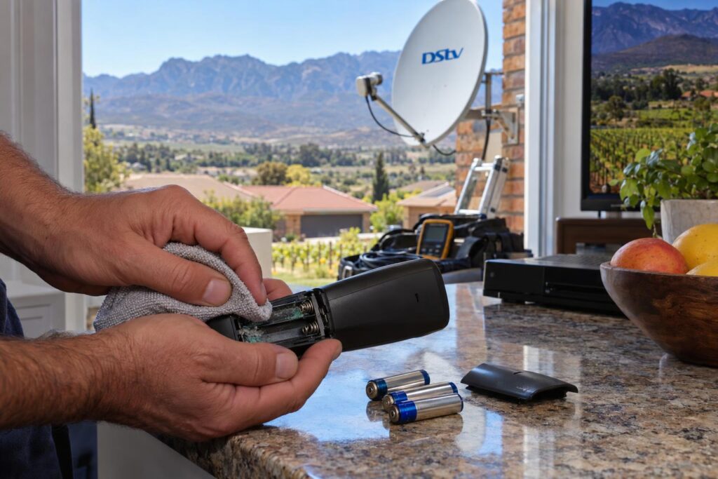 Checking batteries and contacts on a DStv remote not working at home