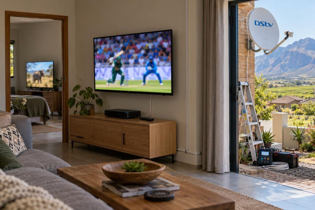 XtraView setup with two TVs in one Worcester home sharing one DStv dish